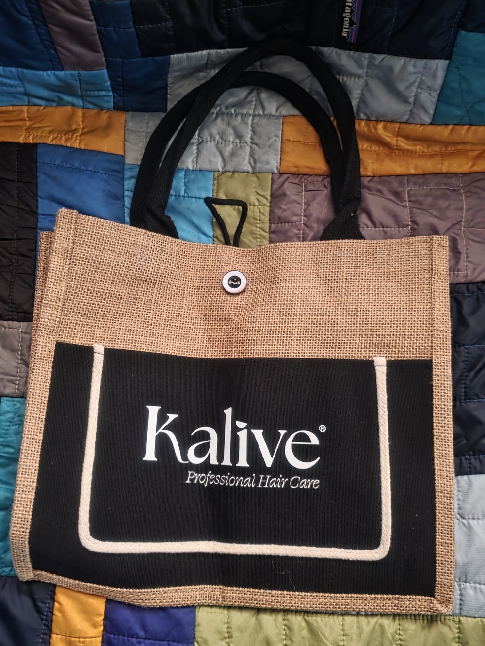 Black and Natural Jute Tote Bag for Men